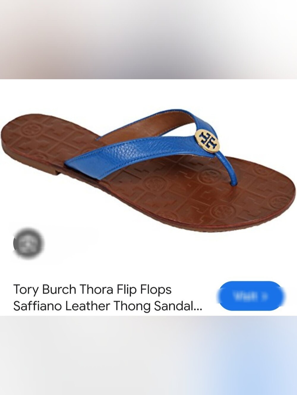 Tory Burch Thora Electric Blue Leather Thong Sandals with Logo Accent US 9 - Picture 2 of 16